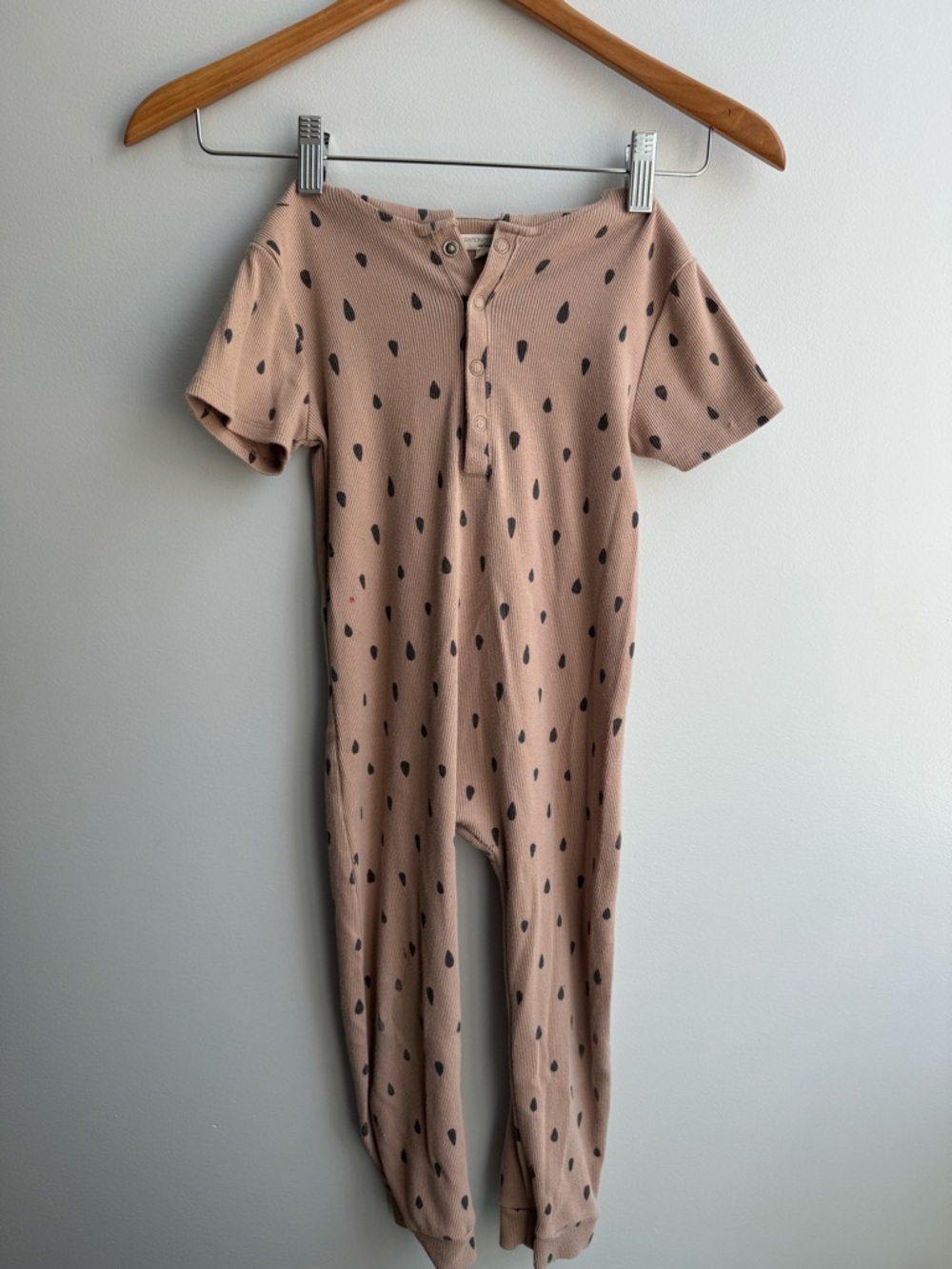 Graysen Collective Neutral Tan Short-Sleeve Toddler Romper with Black Dot Print